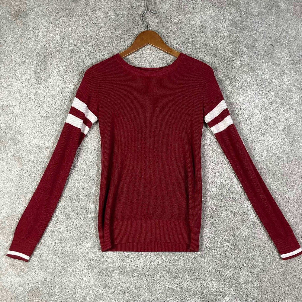 Hippie Rose Sweater Womens XS Red Varsity Stripe Ribbed Knit Vintage Style
